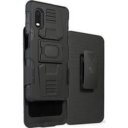 Case and Clip for Galaxy XCover Pro, Nakedcellphone [Black] Rugged Ring Grip Cover with Stand [Built-in Mounting Plate] and [Belt Hip Holster] for Samsung Galaxy XCover Pro Phone (SM-G715)